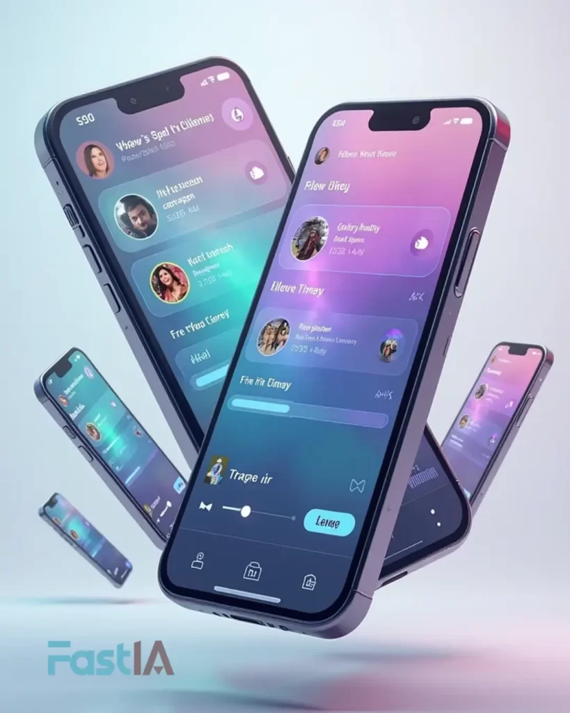 Montagem de Reels Virais Fastia em telas de celular mostrando milhões de visualizações e alto engajamento digital.